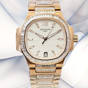 Patek Philippe Nautilus 7014 35.2mm Replica -  Swiss Super Clone With Diamonds & Rose Gold