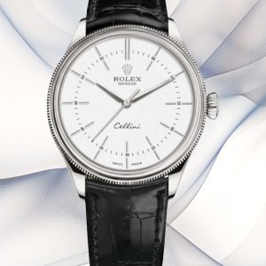 Swiss Rolex Cellini Time 50509-0016 Replica White Dial Black Leather Strap Men’s Watch