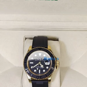 Rolex Yacht-Master m226658-0001 Replica Swiss Black Dial Yellow Gold & Rubber Strap Watch